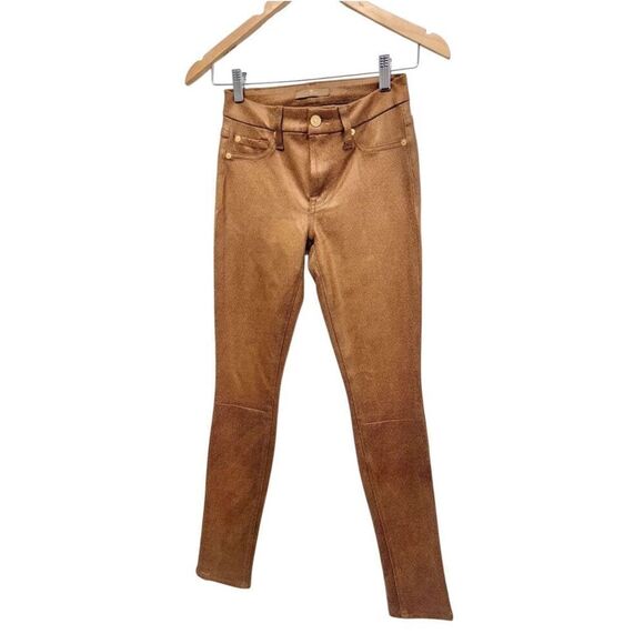 7 For All Mankind Skinny Ankle Pants Size 24 Womens Tan Faux Leather NEW - Picture 3 of 9